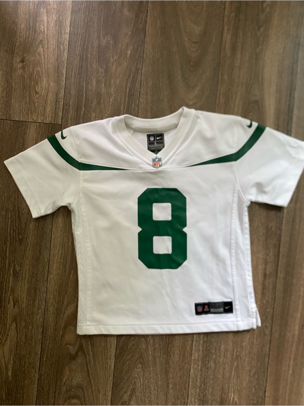 Nike White and Green Kids Football Jersey with #8